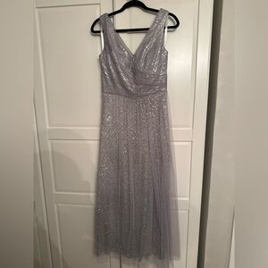 Christina Wu Sparkling Silver Maxi Dress